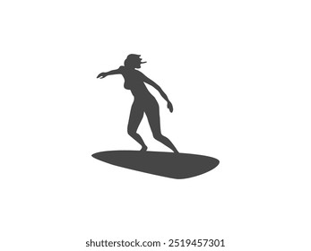 Isolated surfing girl vector icon. An isolated silhouette of a surfing girl