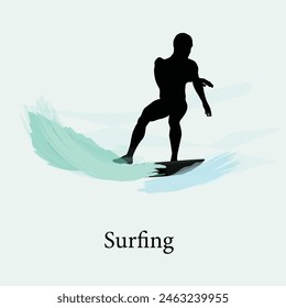 Isolated surfing man icons in mint background.
