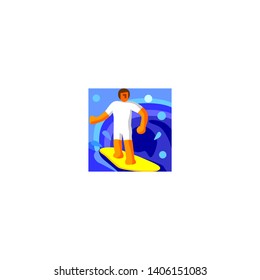 Isolated Surfing Man Vector Icon, Pixel, Pictogram