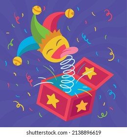 Isolated surprise box with a jester hat April fool template Vector