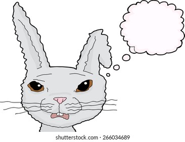 Isolated surprised fuzzy cartoon rabbit over white