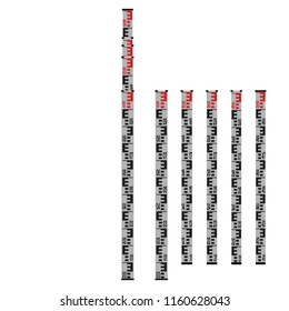 Isolated Survey staff on transparent background. There are 5 parts of the staff . They 're able to be assembled perfectly