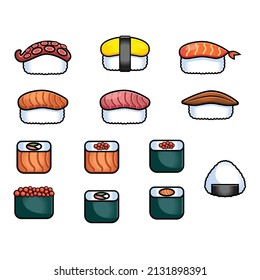 isolated sushi collection set on white background, vector illustration