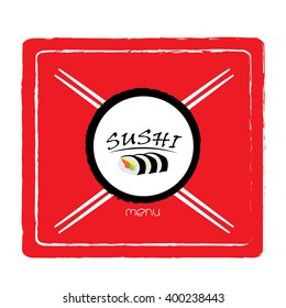 Isolated sushi on a menu design with chopsticks and text