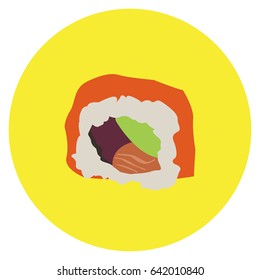 Isolated sushi roll on a colored button, Vector illustration