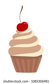 Isolated sweet cupcake with cream and cherry.