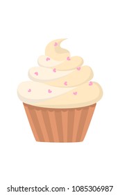 Isolated sweet cupcake with cream and sprinkles.