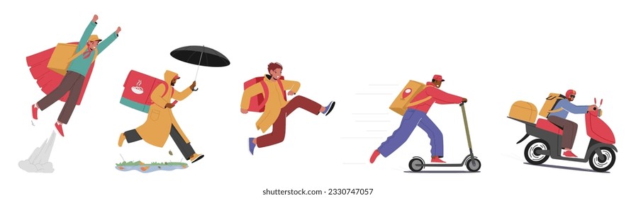 Isolated Swift Courier Characters, Reliable And Efficient Delivery Service Ensuring Quick Transportation Of Packages, Providing Timely Solutions For Shipping Needs. Cartoon People Vector Illustration