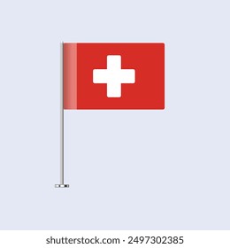 Isolated Switzerland Table Flag on Pole, Swiss Flag Vector Design for Print and Web