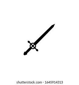 Un icono aislado de una espada sobre un fondo blanco. Silueta de diseño de armas antiguas de Fantasy Warrior. Ilustración del vector de logotipo. Dagas y cuchillos dibujados a mano. Proyecto de archivo EPS 10