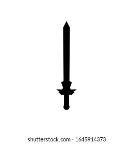 Un icono aislado de una espada sobre un fondo blanco. Silueta de diseño de armas de Fantasy Warrior. Ilustración del vector de logotipo. Dagas y cuchillos dibujados a mano. Proyecto de archivo EPS 10