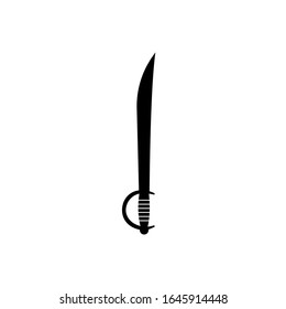 Una espada aislada sobre fondo blanco. Piratas y Silueta de diseño de armas antiguas. Ilustración vectorial, Sencillo icono dibujado a mano. Proyecto de archivo EPS 10