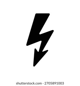 Símbolo isolado de um raio preto contra um fundo transparente. Significa eletricidade, voltagem, energia, energia e possível perigo.
