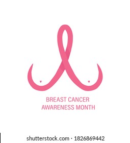 Isolated symbol on white background. Stylized female breasts from a pink ribbon. Breast Cancer Day. Can be used in information materials.