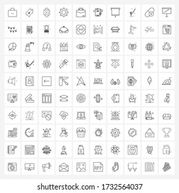 Símbolos aislados Conjunto de 100 iconos de línea simple de bolso de oficina; bolsa; siguiente; motor; Ilustración del vector de engranajes