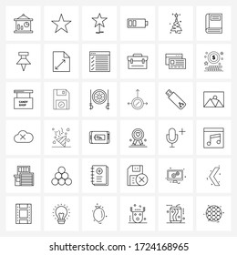 Isolated Symbols Set of 36 Simple Line Icons of Christmas tree; tree; stars; medium charged; medium Vector Illustration