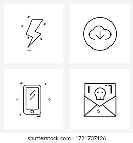 Símbolos aislados de 4 iconos de línea simples de electricidad; teléfono móvil; nube; móvil; ilustración del vector de letra