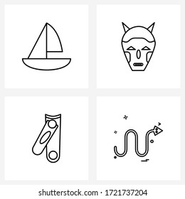 Isolated Symbols Set of 4 Simple Line Icons of boat; makeup; sea; scary; nail clipper Vector Illustration