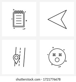 Isolated Symbols Set of 4 Simple Line Icons of diary; pointer; text; right; emote Vector Illustration