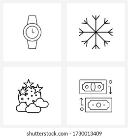Isolated Symbols Set Of 4 Simple Line Icons Of Time; Clouds; Cold; Snow; Bank Vector Illustration