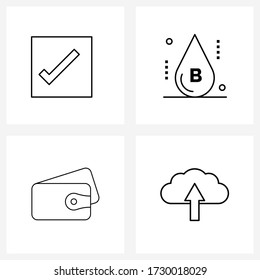 Símbolos aislados Conjunto de 4 iconos de línea simples de aceptación; banca; marcar; grupo; Ilustración de vectores de dinero