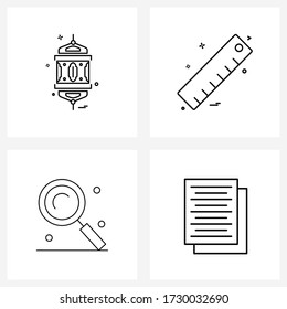 Símbolos aislados de 4 iconos simples de línea de religión; vidrio; mandala; matemáticas; Ilustración vectorial de entrega