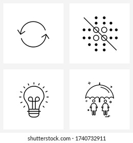 Isolated Symbols Set of 4 Simple Line Icons of load; light bulb; circle; pad; umbrella Vector Illustration
