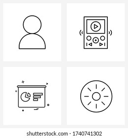 Símbolos aislados Conjunto de 4 iconos simples de línea de negocio; gráfico; participación; música; ilustración de vectores de gráfico