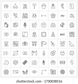 Símbolos aislados Conjunto de 64 iconos de línea simple de pan plano; herramientas; equipaje; herramienta; Ilustración de vectores de martillo