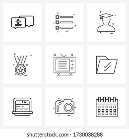 Isolated Symbols Set of 9 Simple Line Icons of; prize; avatar; star; Vector Illustration