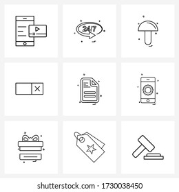 Einzelne Symbole Satz von 9 einfachen Zeilensymbols von Dokumenten; Datei; Lebensmittel; Schnittstelle; Vector Illustration