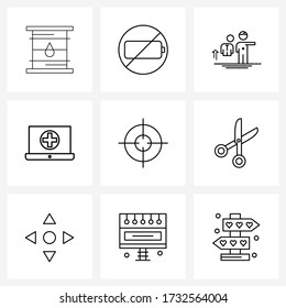 Isolated Symbols Set of 9 Simple Line Icons of focused; focus; direction; test; hospital Vector Illustration