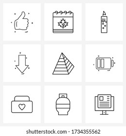 Isolated Symbols Set of 9 Simple Line Icons of geometry; direction; light; down; user interface Vector Illustration