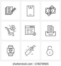 Isolated Symbols Set of 9 Simple Line Icons of internet; trolley; dollar; shopping; buy Vector Illustration