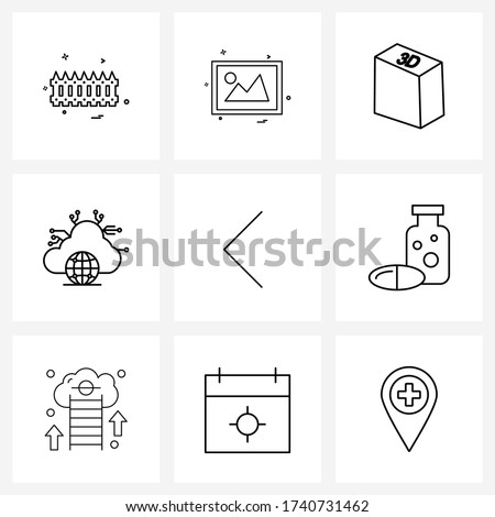 Isolated Symbols Set of 9 Simple Line Icons of medical; direction; cube; arrow; globe Vector Illustration