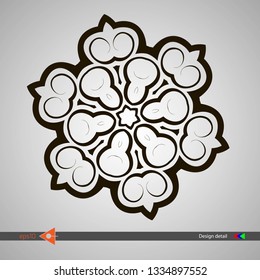 Isolated symmetrical pattern. Abstract round monochrome object. Vector illustration without gradient