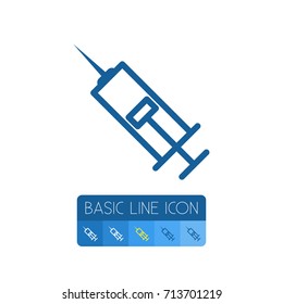 Isolated Syringe Outline. Injection Vector Element Can Be Used For Injection, Vaccination, Antibiotic Design Concept.