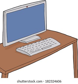 Isolated table with computer on white background