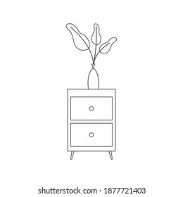 Isolated table and flower vase household draw items icon- Vector