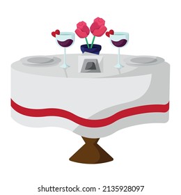Isolated table with a romantic dinner and wine Valentine day Vector