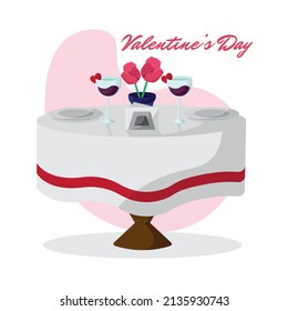 Isolated table with a romantic dinner and wine Valentine day Vector