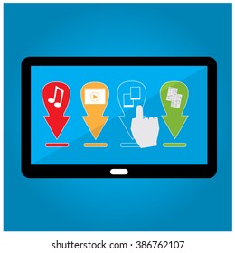 Isolated tablet with different app icons on a blue background