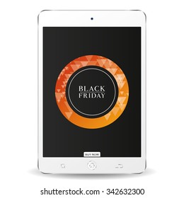 Isolated tablet with text and texture on its screen for black friday sales