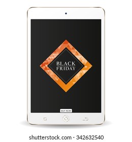 Isolated tablet with text and texture on its screen for black friday sales