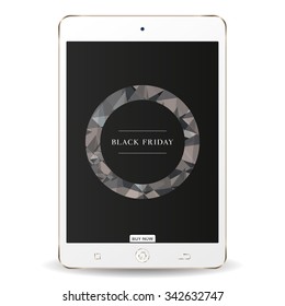 Isolated tablet with text and texture on its screen for black friday sales