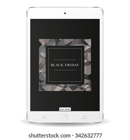 Isolated tablet with text and texture on its screen for black friday sales