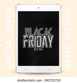 Isolated tablet with text and texture on its screen for black friday sales