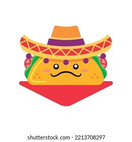 Isolated taco cartoon character with traditional mexican hat Vector