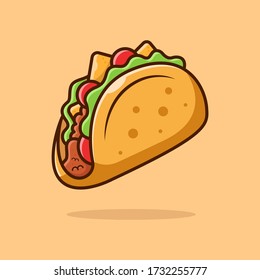 Isolated taco on the background. Beautiful vector flat illustration with stroke. Suitable for web page, banner, flyer, sticker, card. Appetizing, beautiful, realistic food.