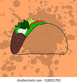 Isolated taco on a retro background, Vector illustration